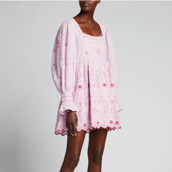 LoveShackFancy Freja Eyelet Puff-Sleeve Mini Dress - Picture 2 of 7